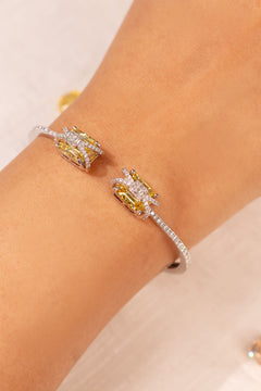 Yellow emerald-cut stone open-cuff bracelet with CZ accents on wrist – Duavaa