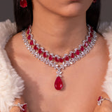 Anne Ruby Red Layered Necklace Set