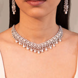 Fiora Crystal Diamante Pearl Necklace Set