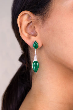 Emerald green doublet teardrop drop earring with pave CZ worn on ear – Duavaa